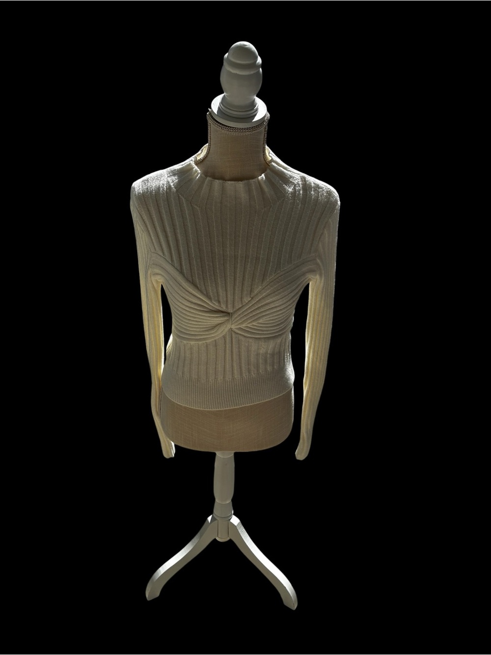 Juniors Ribbed Twist-Front Sweater in Cream